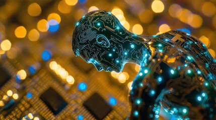 Poster - A futuristic humanoid figure composed of circuits and lights, symbolizing technology and innovation.