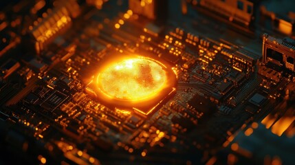 Poster - A glowing core on a circuit board, symbolizing advanced technology and energy.