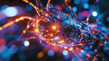 Poster - A futuristic, glowing robotic organism with intricate details and vibrant colors.