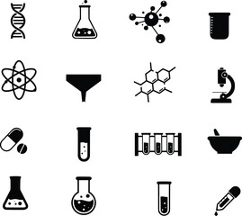 chemistry lab icon set. included icons as chemical, formula, medical analysis, laboratory test flask