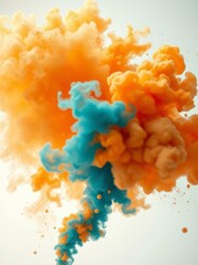 Colorful orange and blue smoke exploding in mid air with particles creating an abstract background Smoke Explosion Backdrop