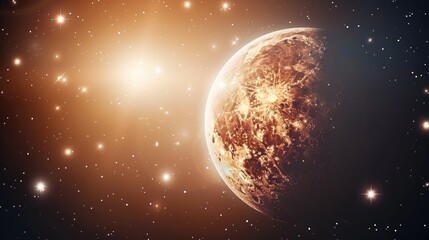 Aufkleber - The planet Mars in red on a bright blue background with bright stars.