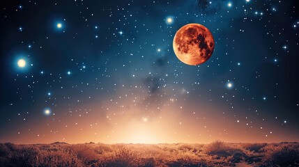 Aufkleber - The planet Mars in red on a bright blue background with bright stars.