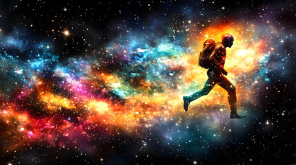 Wall Mural - man running through space.