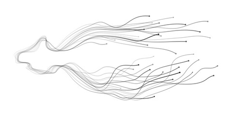 Aufkleber - Vector abstract light lines wavy flowing dynamic in black gradient isolated on transparent background for concept of AI technology, digital, communication, 5G, science, music