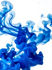 Blue and black watercolor ink mix in the air on a white background a blue-black cloud of smoke with black droplets stylish background for the design Smoke Explosion Backdrop