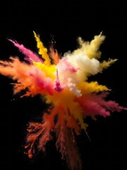 bright colors burst and blend in a dynamic powder explosion set against a dark backdrop highlighting