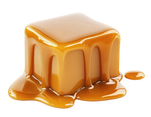 Melted caramel cube isolated on transparent background