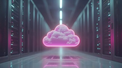 Wall Mural - Cloud Computing Server Room Data Center Neon Light Technology