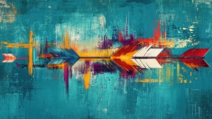 Poster - A mix of sharp arrows and colorful grunge strokes on a teal textured background, creating a bold, artistic composition.