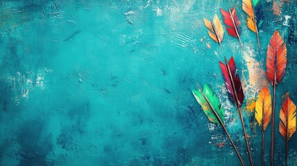 Poster - A mix of sharp arrows and colorful grunge strokes on a teal textured background, creating a bold, artistic composition.