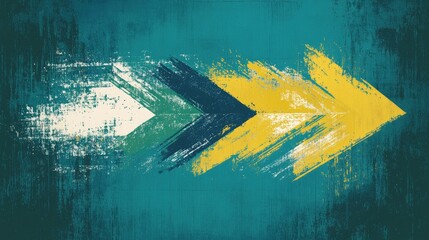 Poster - Abstract grunge arrow background with vibrant, colorful strokes on a bold teal backdrop, creating a dynamic and edgy design.
