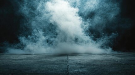 Poster - dark atmospheric background with smoke on a concrete floor