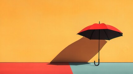 Wall Mural - Modern Minimalistic Retro Illustration of Fun Umbrella in Graphic Poster Style with Bold Black Outlines on Colorful Background