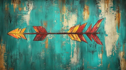 Poster - Grunge-style arrows painted in vivid colors against a weathered teal background, creating a modern and edgy artistic vibe.