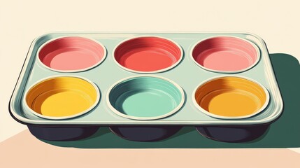Poster - Whimsical Retro Baking Tray Illustration in Graphic Poster Style with Minimalistic Design and Playful Color Palette