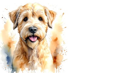 Soft Coated Wheaten Terrier dog , captured in a serene watercolor portrait. Drawing. Art. Illustration. Copy Space. 2