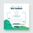 © Creative Pixa - Customer feedback testimonial social media post template layout or web banner design, Client feedback review or client testimonial design, client testimonial comment or quote square design.
