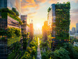 © Antonio - Vertical gardens and solar architecture in a futuristic eco-city at sunset