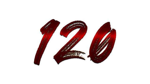 3D blood red number design of 120 on white background.