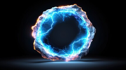 Glowing Blue Electric Plasma Portal with Lightning in Stone Frame   Futuristic Sci Fi Back