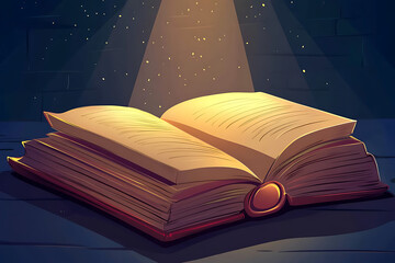 Poster - An open book illuminated by a beam of light, suggesting knowledge and discovery.