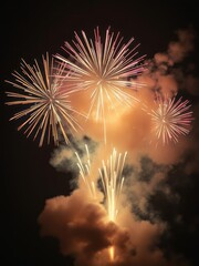 Exploding fireworks in the dark skies Smoke Explosion Backdrop