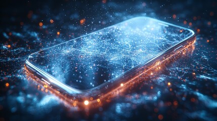 A glowing smartphone surrounded by a network of light particles, symbolizing connectivity.