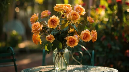 Wall Mural - Vibrant Orange Roses in Soft Focus Background