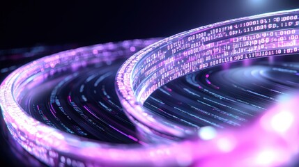 Futuristic Digital Code Rings Abstract Background   Cyberpunk Neon Glow