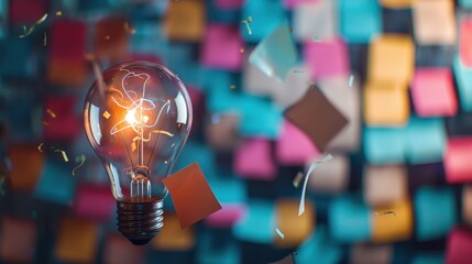 Poster - Creative Light Bulb Over Colorful Sticky Notes Background