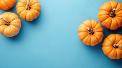Poster - Halloween pumpkins on a blue background with empty space for text