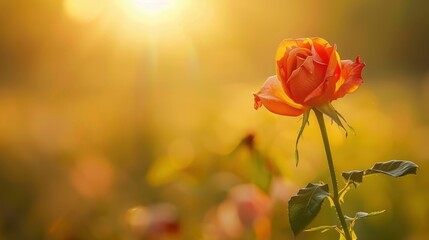 Canvas Print - Vibrant Orange Rose in Golden Sunset Light