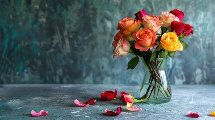 Wall Mural - Beautiful Bouquet of Colorful Roses in a Vase