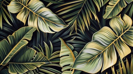 Poster - Lush Green Tropical Leaf Pattern Background