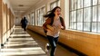 © Sascha - Joyful Student Running Through School Hallway, Capturing the Essence of Youthful Energy and Learning