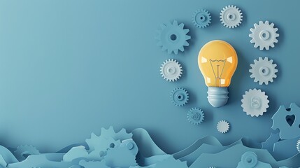 Poster - Light Bulb Surrounded by Gears on Blue Background