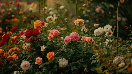 Wall Mural - Vibrant Floral Garden with Colorful Roses in Bloom