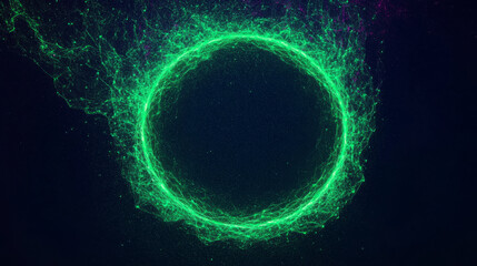 Sticker - Abstract green glowing ring on a dark background. Perfect for futuristic or techy designs.