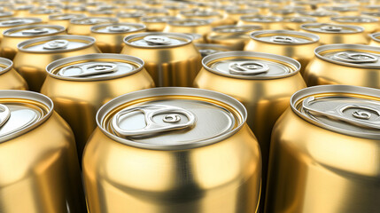 Canvas Print - A close-up of a row of gold aluminum cans.