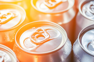 Canvas Print - A close-up of aluminum cans with condensation on the surface.