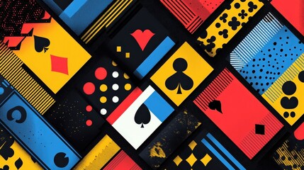 Wall Mural - Retro Minimalist Card Game Poster - Playful Illustration with Bold Outlines and Colorful Palette