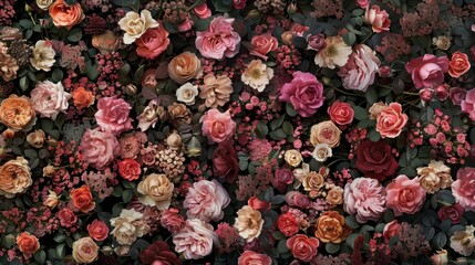 Wall Mural - Colorful Floral Background with Varied Roses and Greens