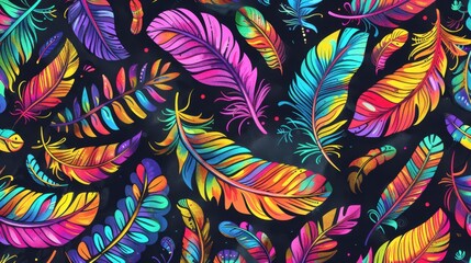 Wall Mural - Vibrant Colorful Feather Pattern Background