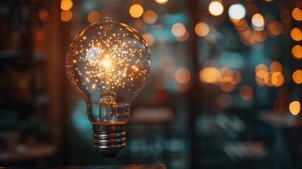 Sticker - Sparkling Light Bulb with Bokeh Effect Background