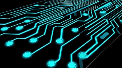 Poster - Abstract Circuit Design with Glowing Blue Lines