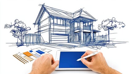 Poster - Architectural Design Drawing with Digital Tablet Use