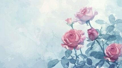 Wall Mural - Soft Pink Roses on a Faint Blue Background