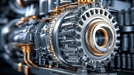 Poster - Close-up of Industrial Mechanical Gear and Components