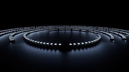 Poster - A futuristic arrangement of illuminated devices in a circular formation against a dark backdrop.